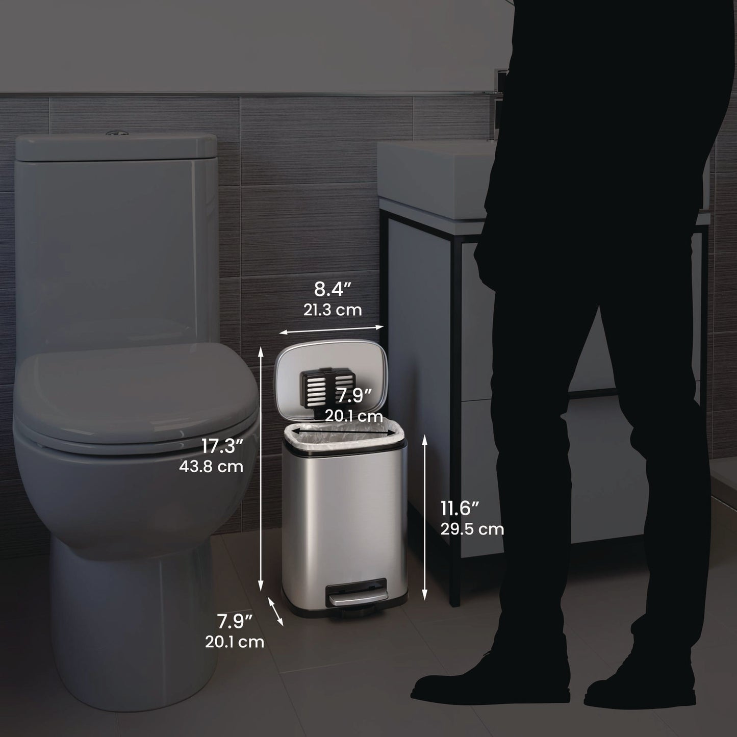 HLS Commercial Step Pedal Trash Can, 1.3 gal, Plastic/Stainless Steel, Silver (HLSS01R)