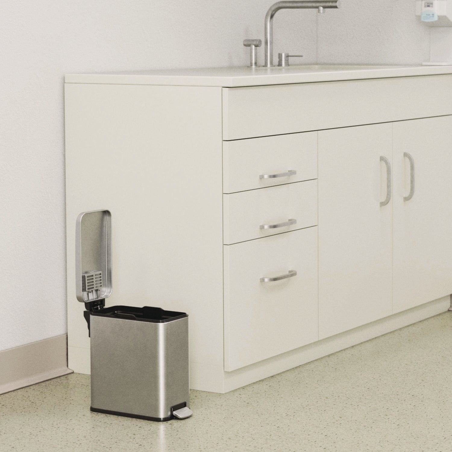 HLS Commercial Step Pedal Trash Can, 3 gal, Plastic/Stainless Steel, Silver (HLSS03R)