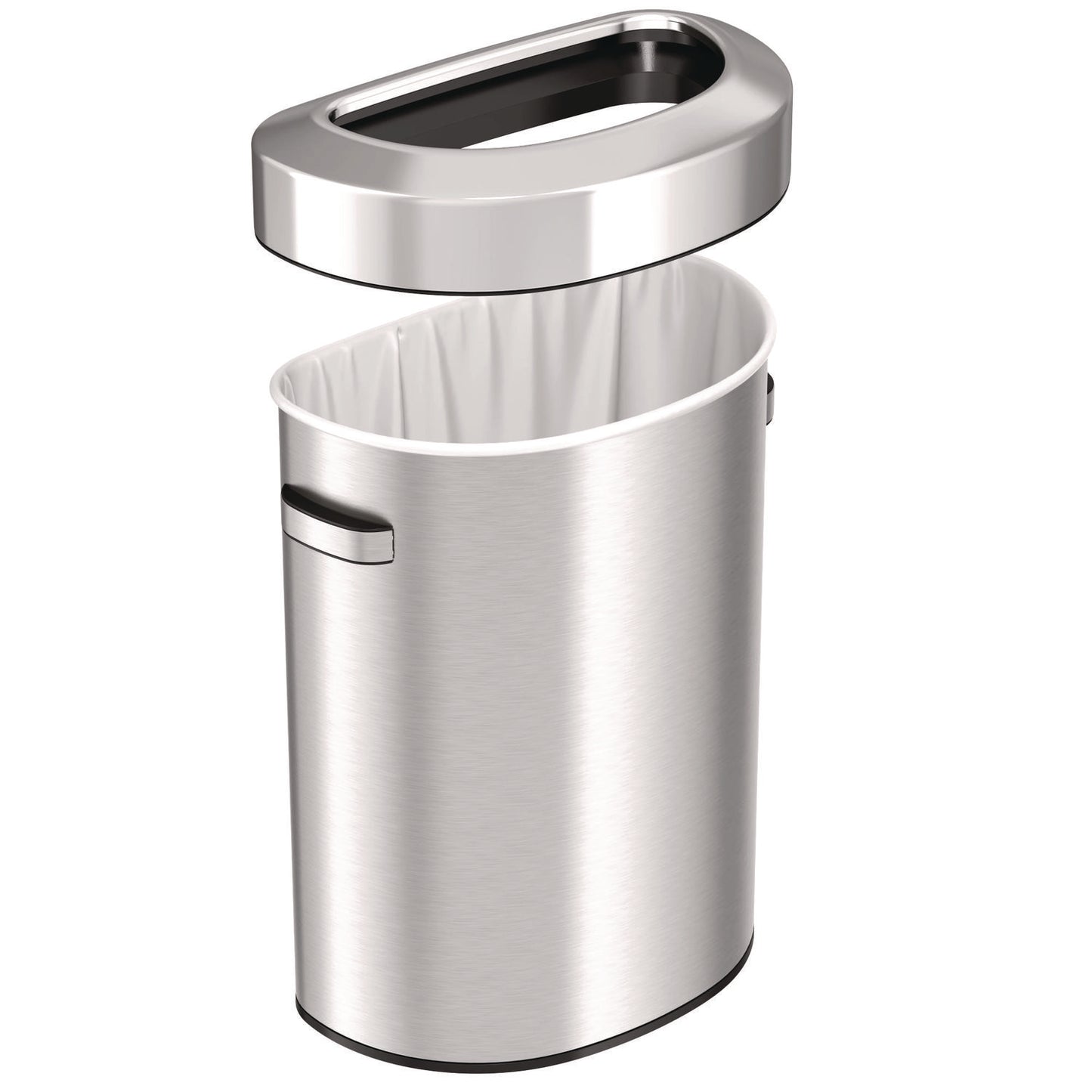 HLS Commercial Open Top Trash Can, Half-Round, 18 gal, Plastic/Stainless Steel, Silver (HLS18DOT)