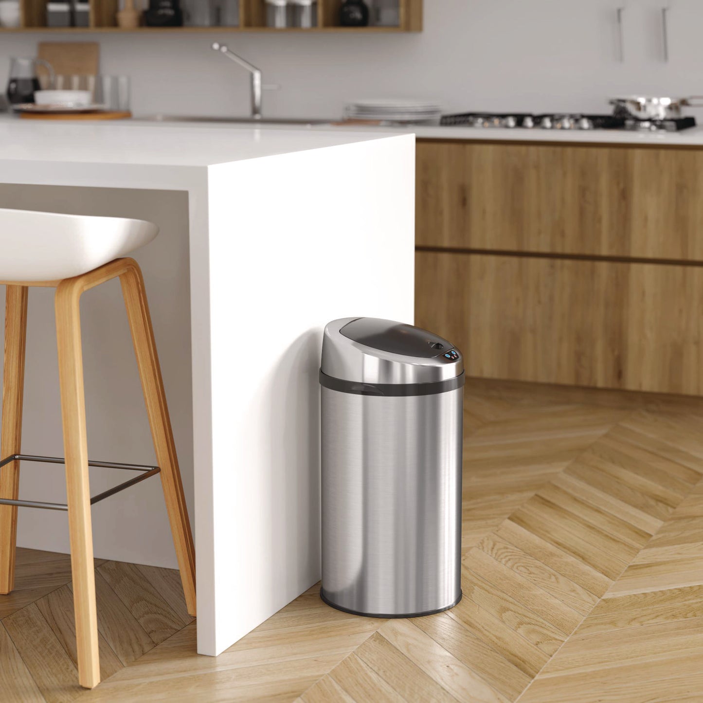 HLS Commercial Sensor Trash Can, 8 gal, Plastic/Stainless Steel, Silver (HLS08RCB)