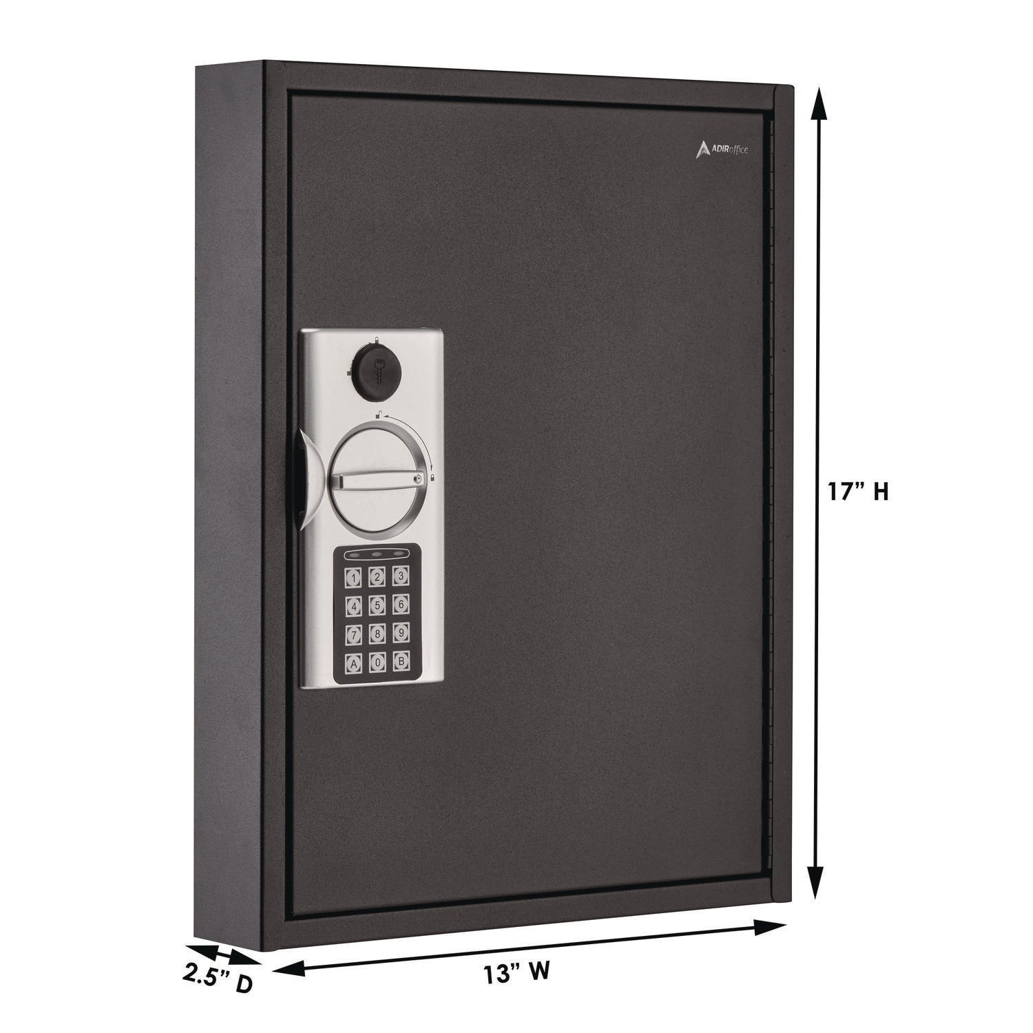 AdirOffice Steel Digital Lock Key Cabinet, 60-Key, 13 x 2.6 x 17, Stainless Steel 304, Black (I68060BLK)