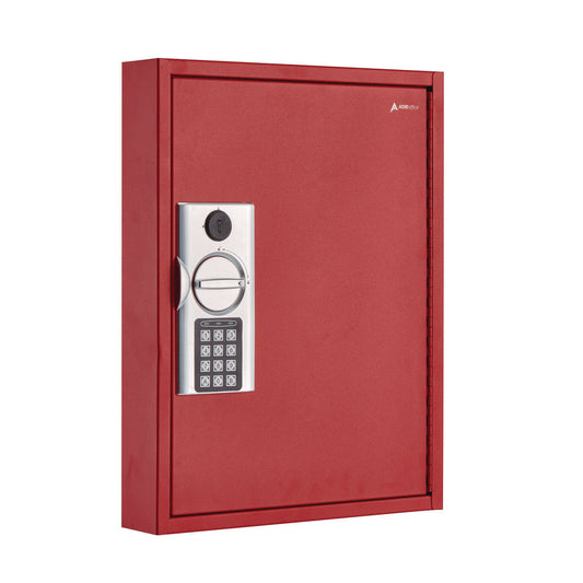 AdirOffice Steel Digital Lock Key Cabinet, 60-Key, 13 x 2.6 x 17, Stainless Steel 304, Red (I68060RED)