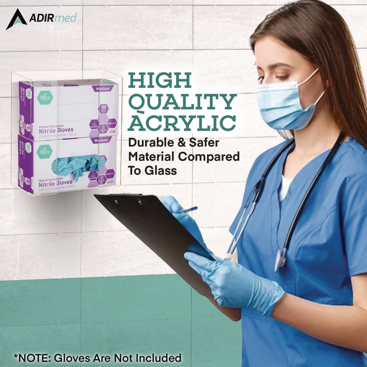 AdirMed Acrylic Glove Dispenser, Double Box Capacity, 10.2 x 3.5 x 10.8, Clear (I90202)