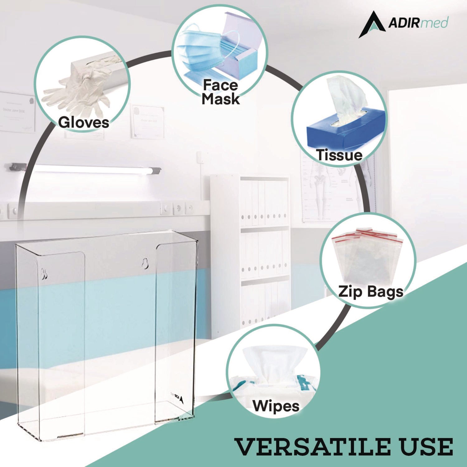 AdirMed Acrylic Glove Dispenser, Double Box Capacity, 10.2 x 3.5 x 10.8, Clear (I90202)