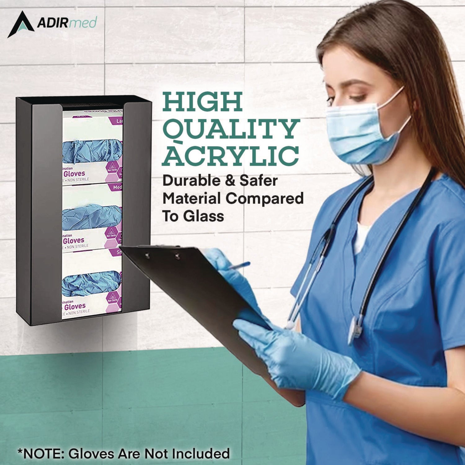 AdirMed Acrylic Glove Dispenser, Triple Box Capacity, 10.2 x 3.5 x 16.1, Black (I90203BLK)