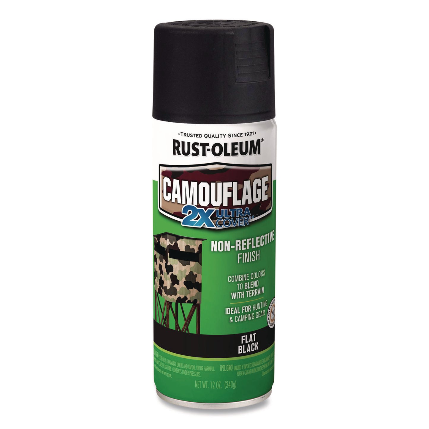 Rust-Oleum Camouflage Spray Paint, Flat Black, 12 oz Aerosol Can, 6/Carton (279179CT)