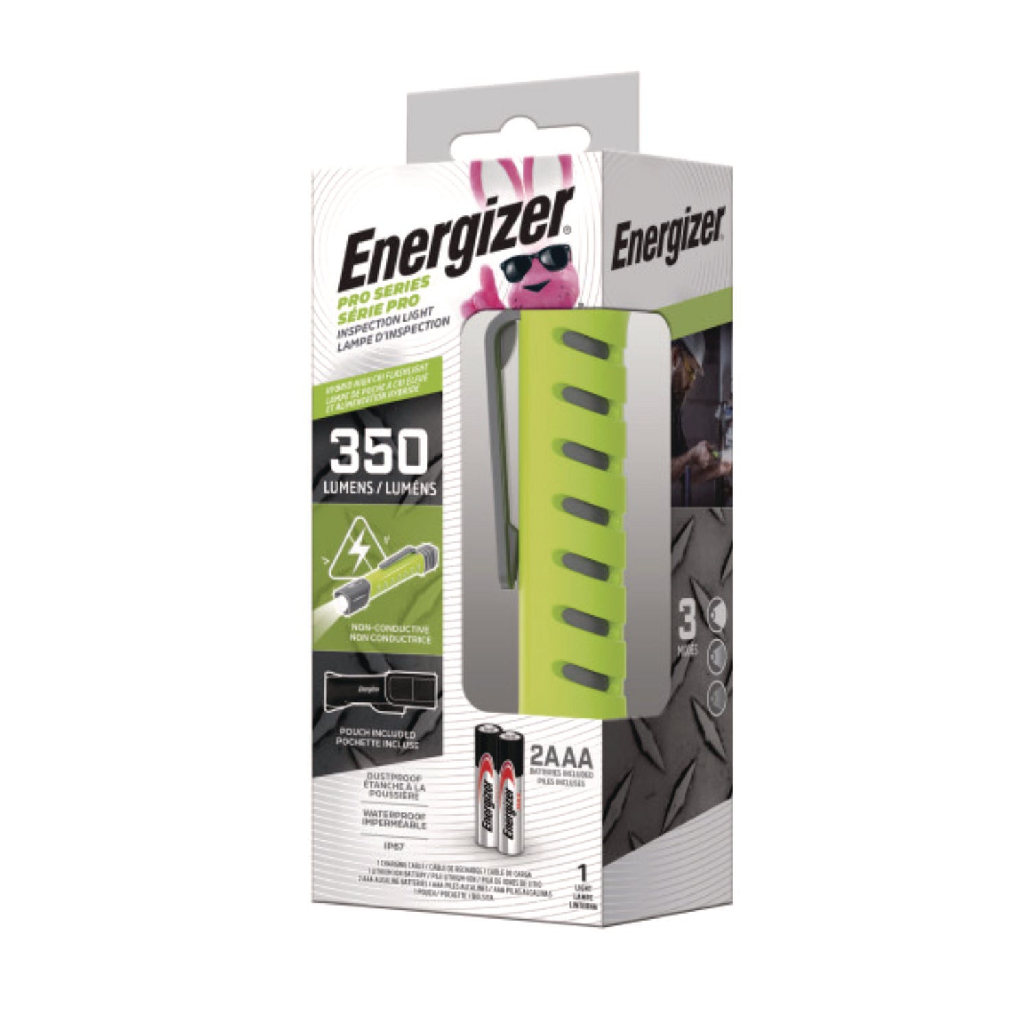 Energizer Pro Series Inspection Light, Rechargeable Lithium Ion/2 AAA Batteries (Included), Gray/Green (ENYPHH22)