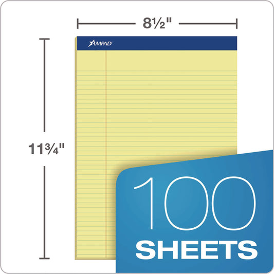 Ampad Perforated Writing Pads, Narrow Rule, 50 Canary-Yellow 8.5 x 11.75 Sheets, Dozen (20222)