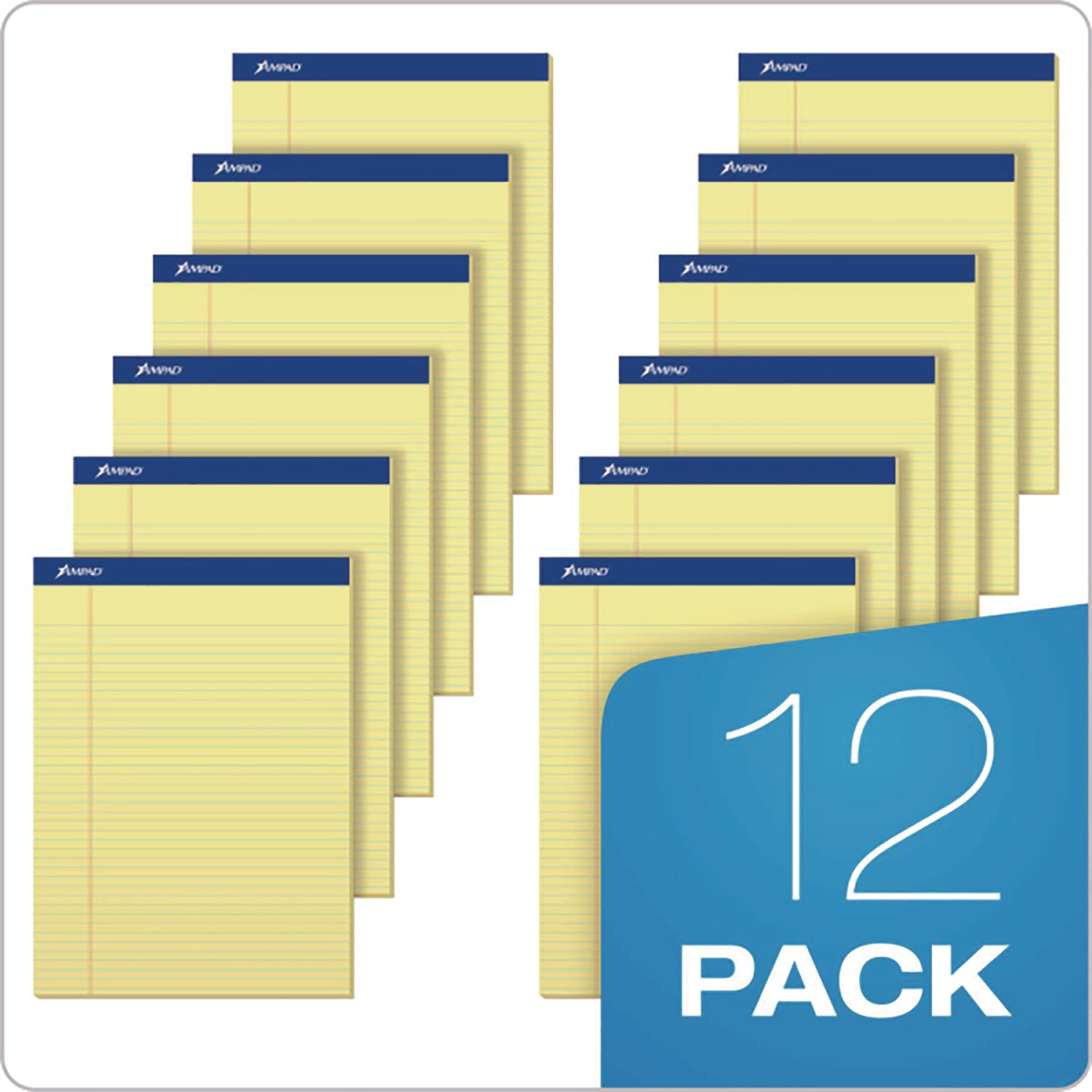 Ampad Perforated Writing Pads, Narrow Rule, 50 Canary-Yellow 8.5 x 11.75 Sheets, Dozen (20222)