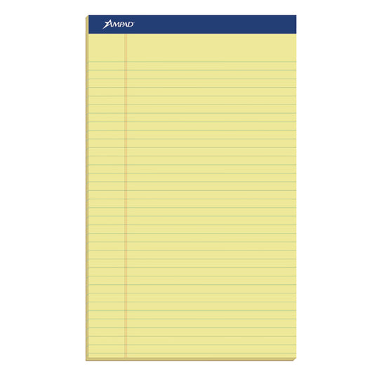 Ampad Perforated Writing Pads, Wide/Legal Rule, 50 Canary-Yellow 8.5 x 14 Sheets, Dozen (20230)