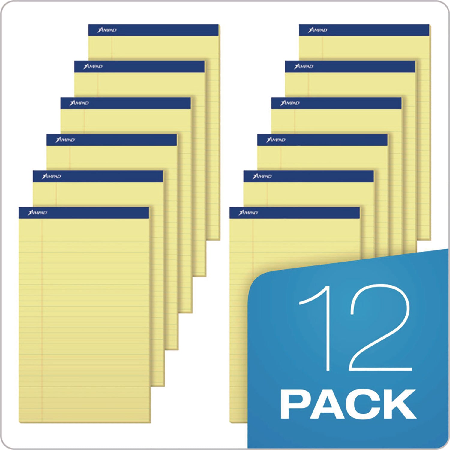 Ampad Perforated Writing Pads, Wide/Legal Rule, 50 Canary-Yellow 8.5 x 14 Sheets, Dozen (20230)