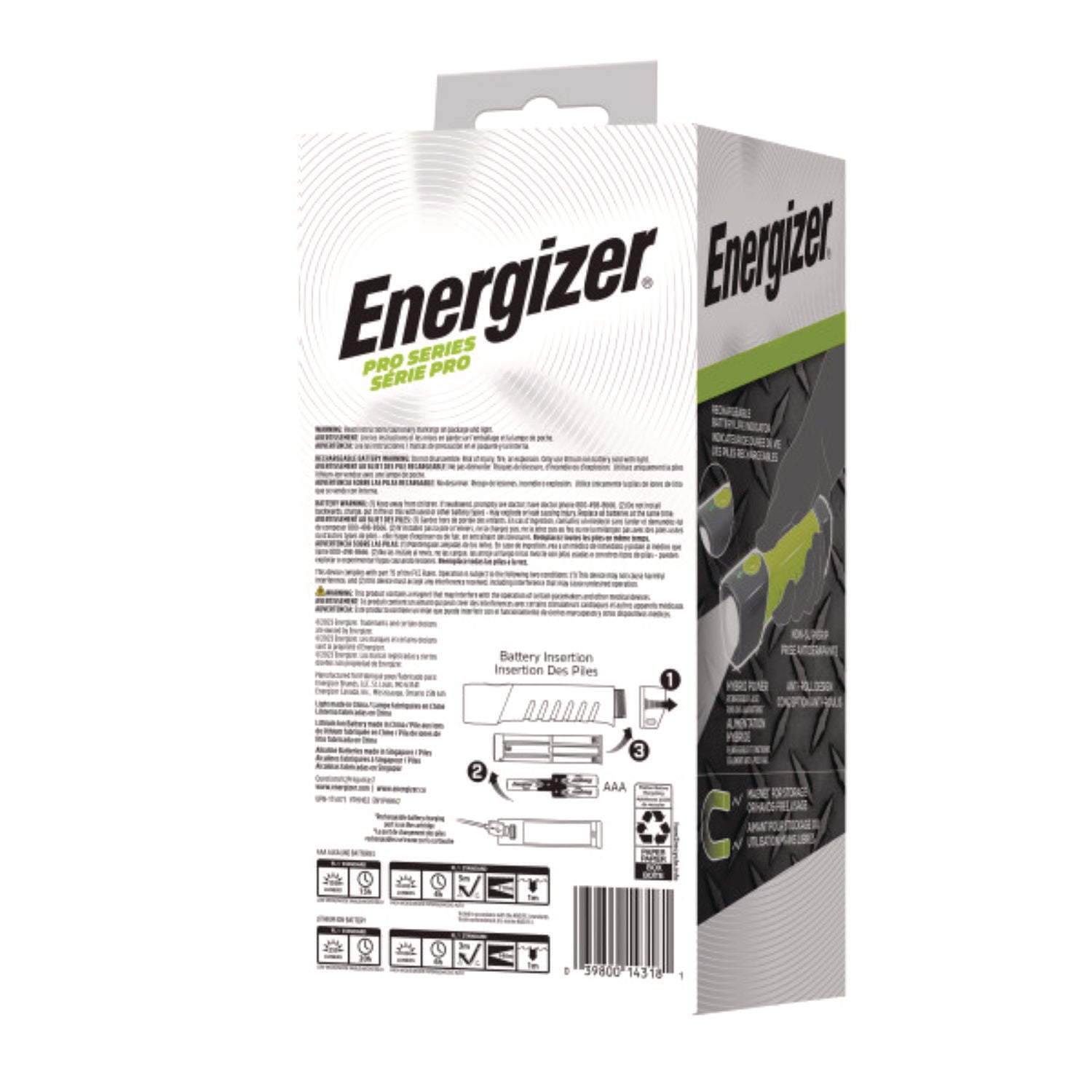 Energizer Pro Series Handheld High CRI Flashlight, Rechargeable Lithium Ion/6 AAA Batteries Included, Gray/Green (ENYPHH62)