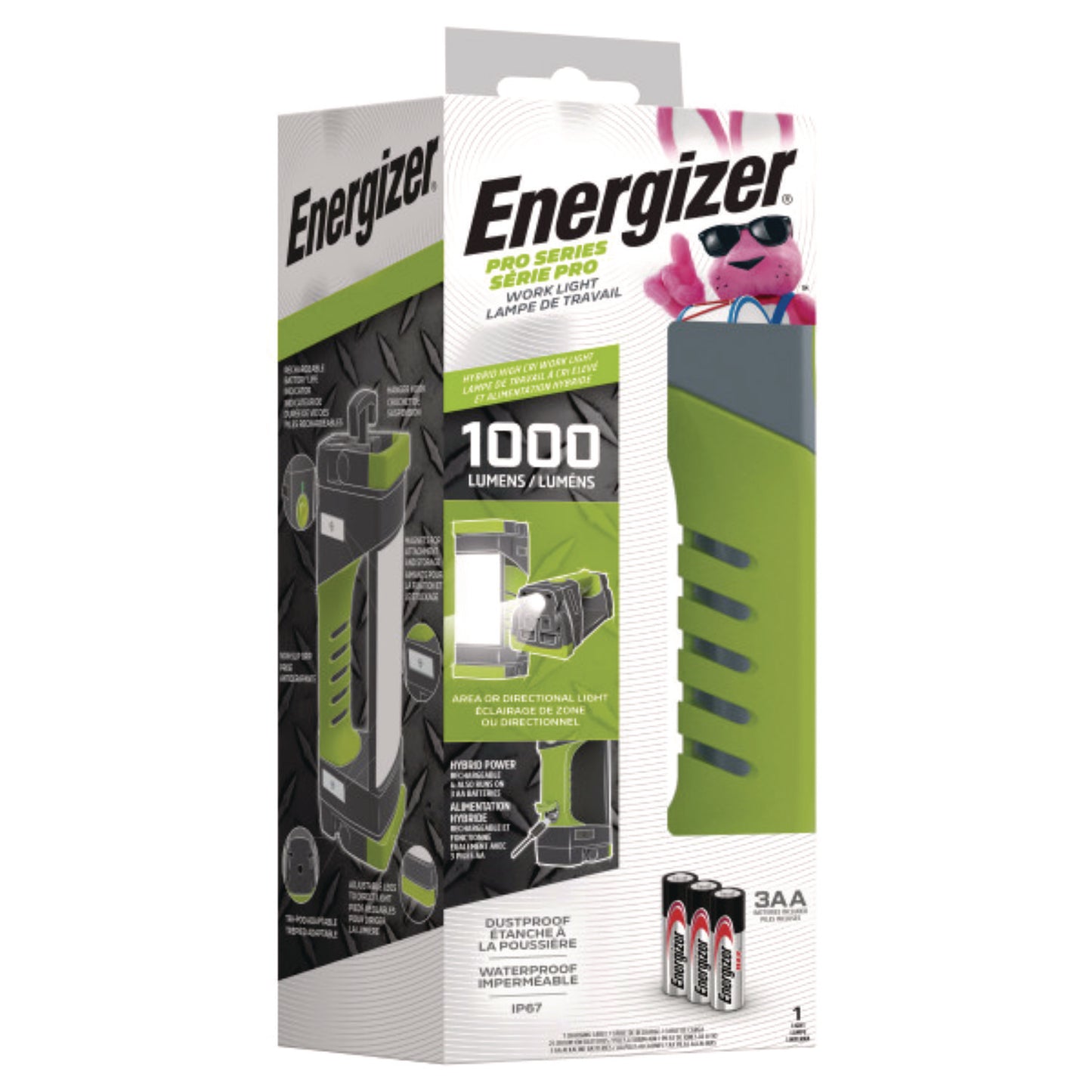 Energizer Pro Series Work Light, Rechargeable Lithium Ion/3 AA Batteries (Included), Gray/Green (ENYPWL31)