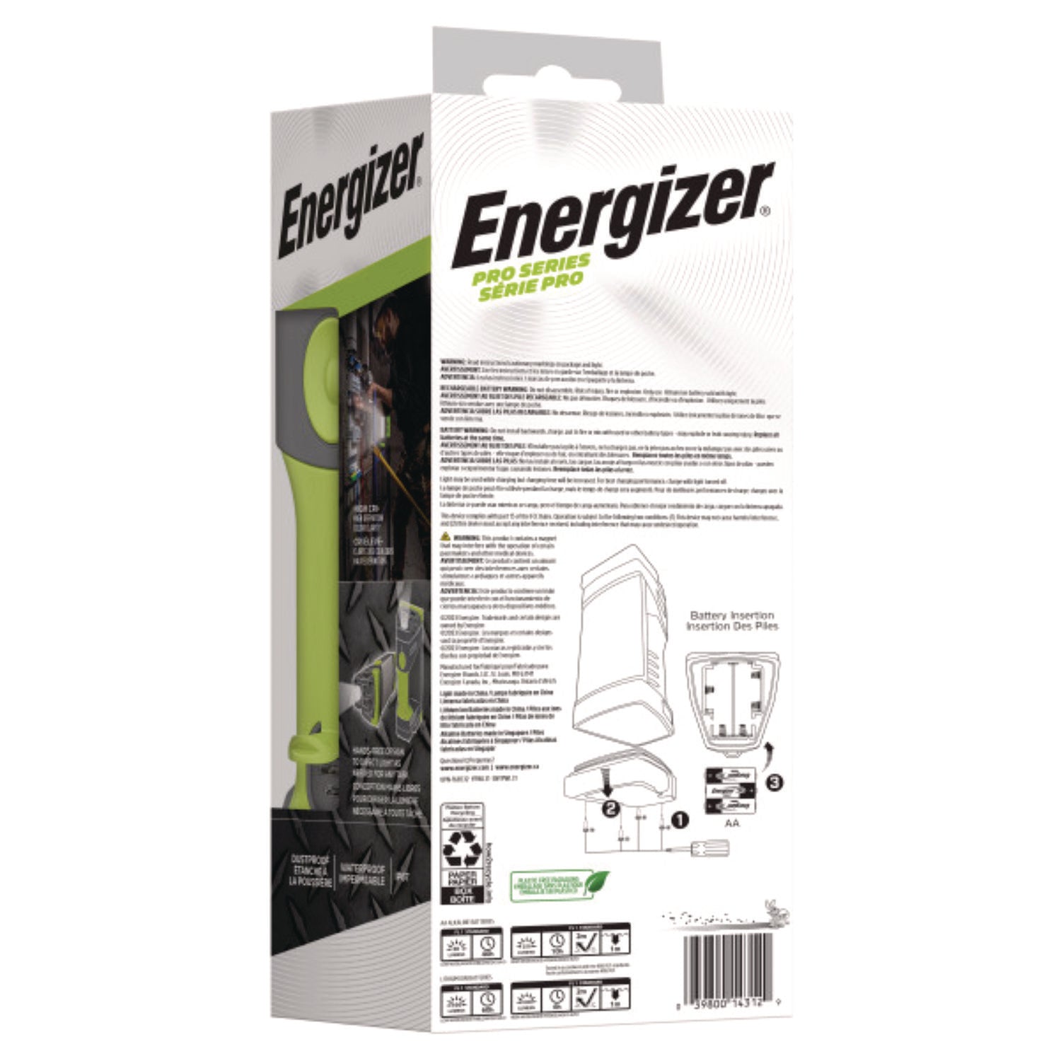 Energizer Pro Series Work Light, Rechargeable Lithium Ion/3 AA Batteries (Included), Gray/Green (ENYPWL31)