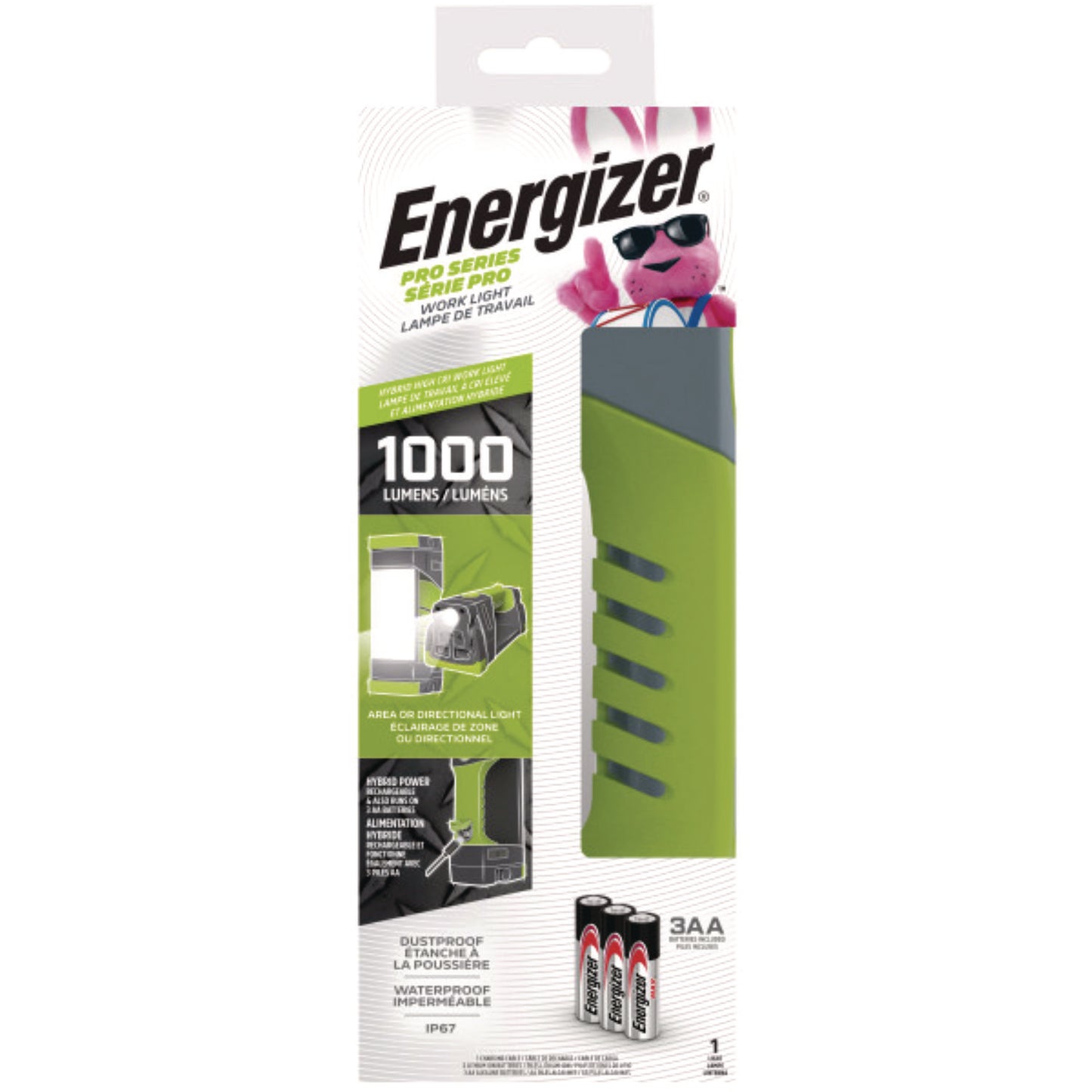 Energizer Pro Series Work Light, Rechargeable Lithium Ion/3 AA Batteries (Included), Gray/Green (ENYPWL31)