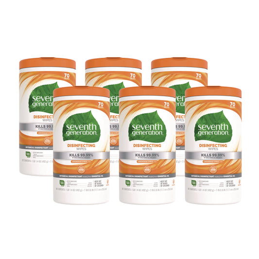 Seventh Generation Botanical Disinfecting Wipes, 7 x 8, Lemongrass Citrus, 70 Count, 6/Carton (22813CT)