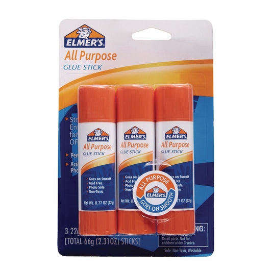 s All Purpose Glue Stick, 0.77 oz, Dries Clear, 3/Pack (E5022)