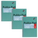 PUKKA PAD B5 Size Notebook, 1 -Subject, Medium/College Rule, Green Cover, (100) 9.8 x 6.9 Sheets, 3/Pack (8520MET)