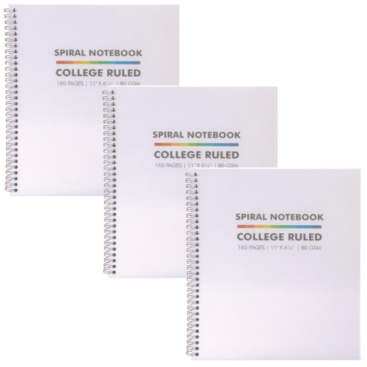 PUKKA PAD Letter Size Notebook, 1-Subject, Medium/College Rule, White Cover, (80) 11 x 8.5 Sheets, 3/Pack (9758BAS)