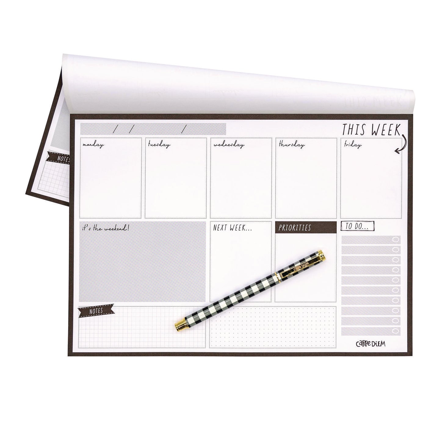 PUKKA PAD Weekly Planner Pad, 8.27 x 11.61, White/Black Sheets, 50-Weeks: Undated (9120CD)