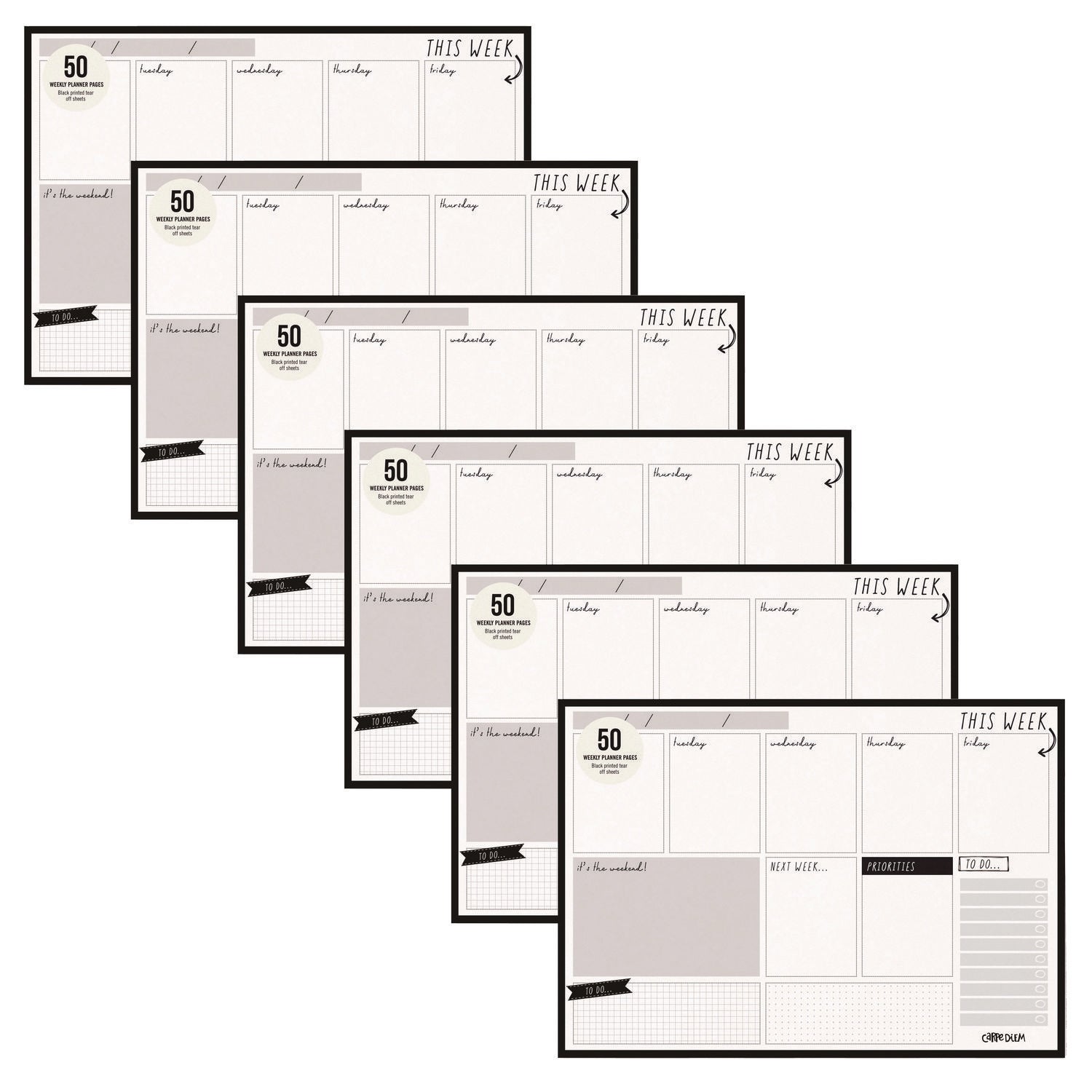 PUKKA PAD Weekly Planner Pad, 8.27 x 11.61, White/Black Sheets, 50-Weeks: Undated (9120CD)