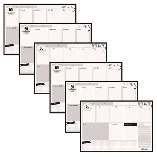 PUKKA PAD Weekly Planner Pad, 8.27 x 11.61, White/Black Sheets, 50-Weeks: Undated (9120CD)