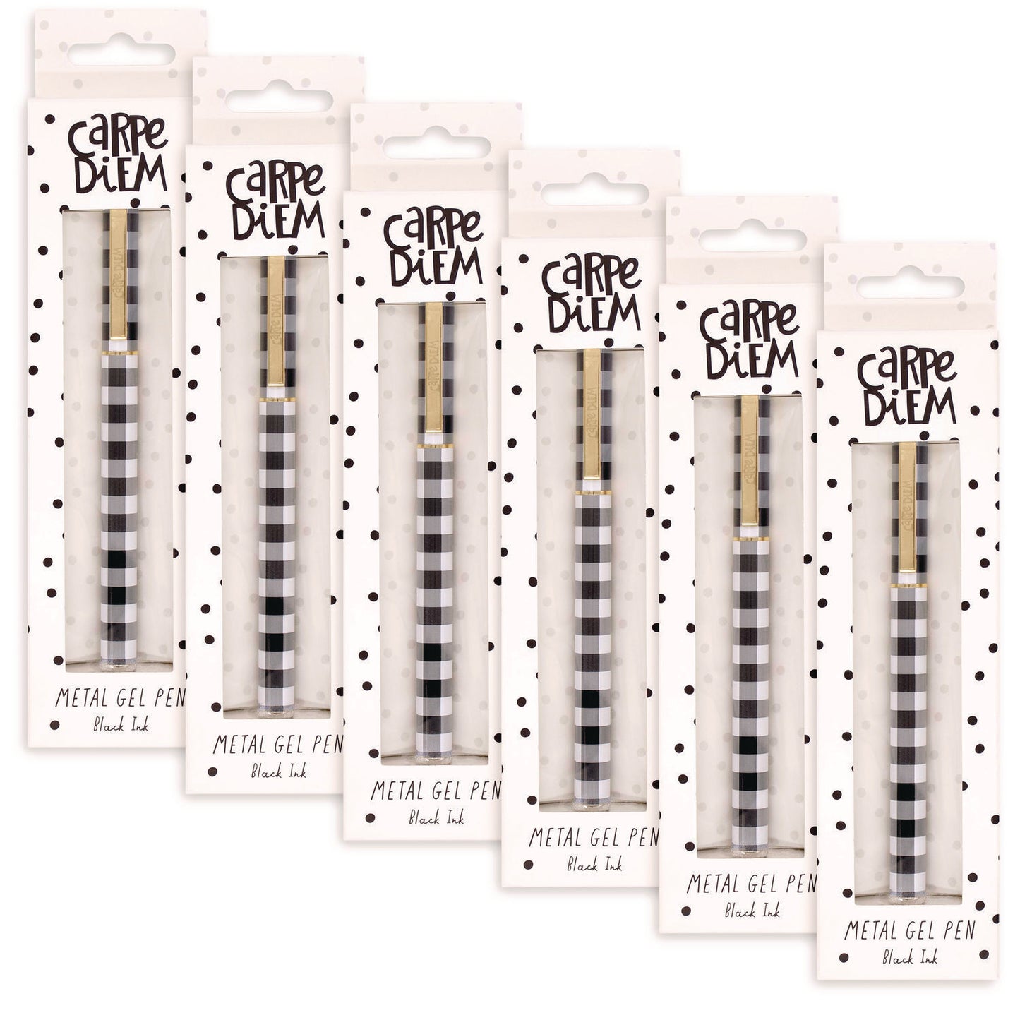 PUKKA PAD Carpe Diem All Metal Gel Pens Gel Pen, Stick, Medium 0.7 mm, Black Ink, Black/White Check Barrel, 6/Pack (9186CD)