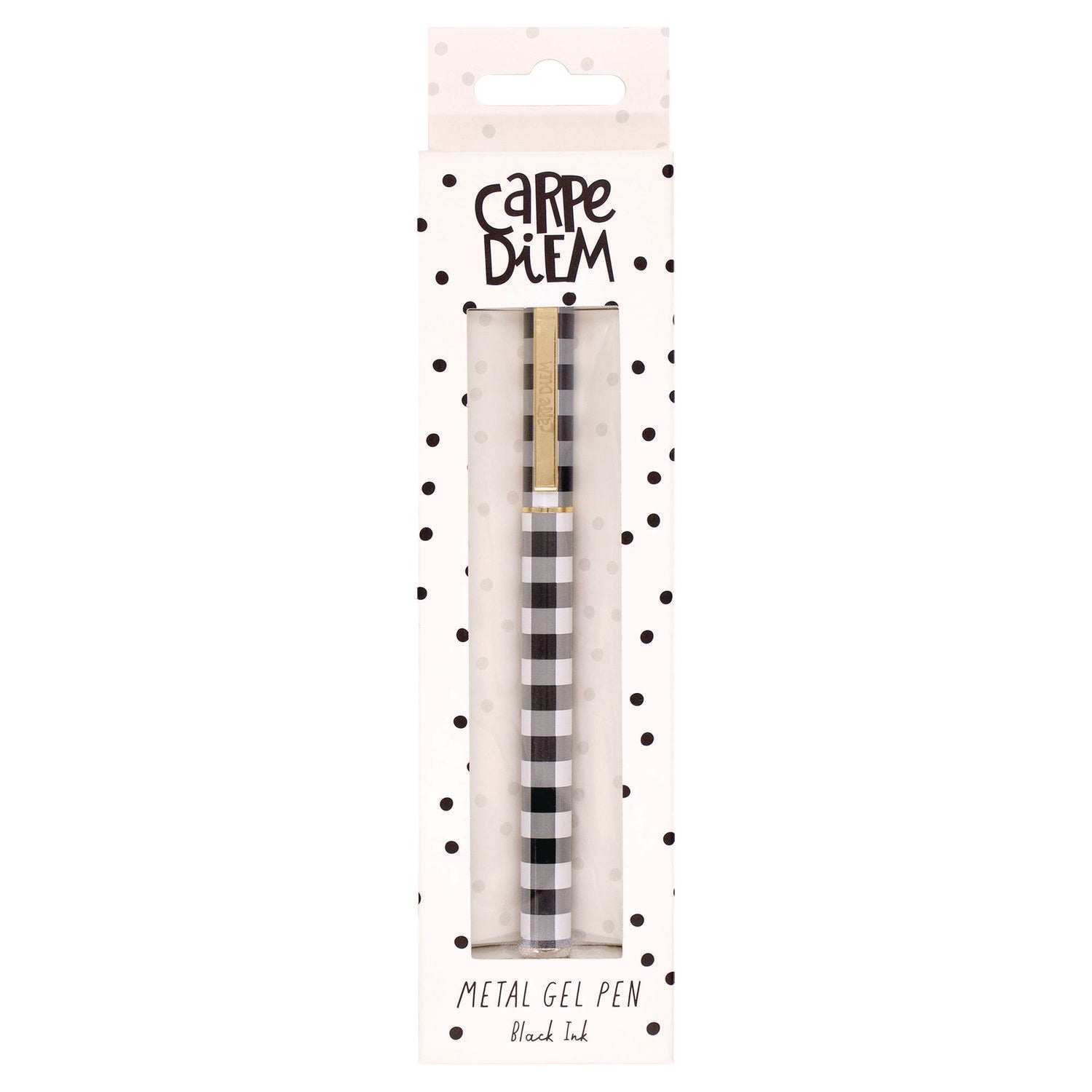 PUKKA PAD Carpe Diem All Metal Gel Pens Gel Pen, Stick, Medium 0.7 mm, Black Ink, Black/White Check Barrel, 6/Pack (9186CD)