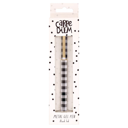 PUKKA PAD Carpe Diem All Metal Gel Pens Gel Pen, Stick, Medium 0.7 mm, Black Ink, Black/White Check Barrel, 6/Pack (9186CD)