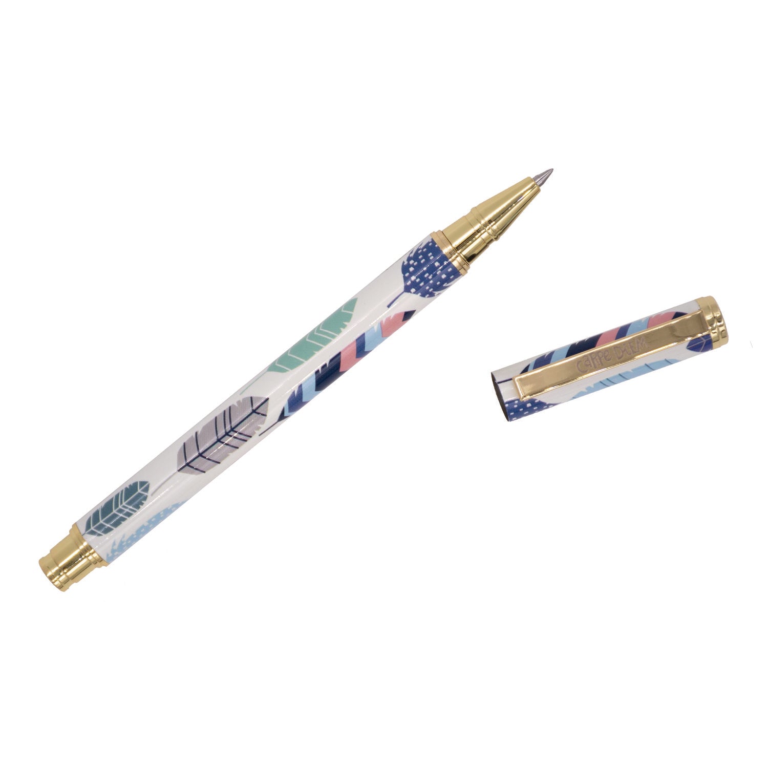 PUKKA PAD Carpe Diem All Metal Gel Pens Gel Pen, Stick, Medium 0.7 mm, Black Ink, White/Blue/Green Feather Barrel, 6/Pack (9213CD)