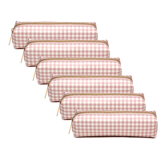 PUKKA PAD Pencil Case, 7.9" x 2" x 2", Pink/White Check (9201CD)