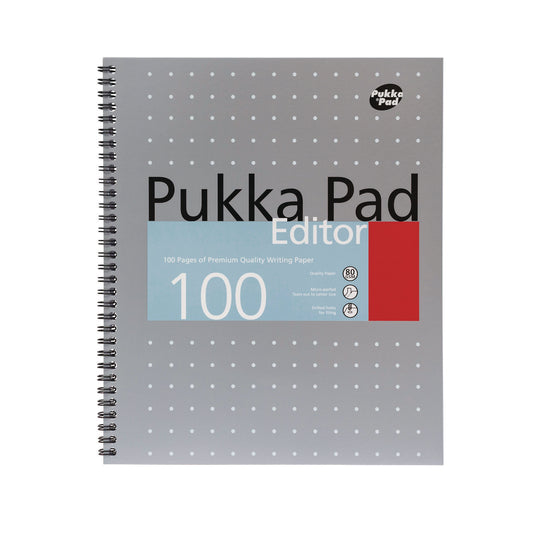 PUKKA PAD Letter Size Notebook, 1-Subject, Medium/College Rule, Silver with White Dots Cover, (50) 11 x 8.5 Sheets, 3/Pack (8750MET)