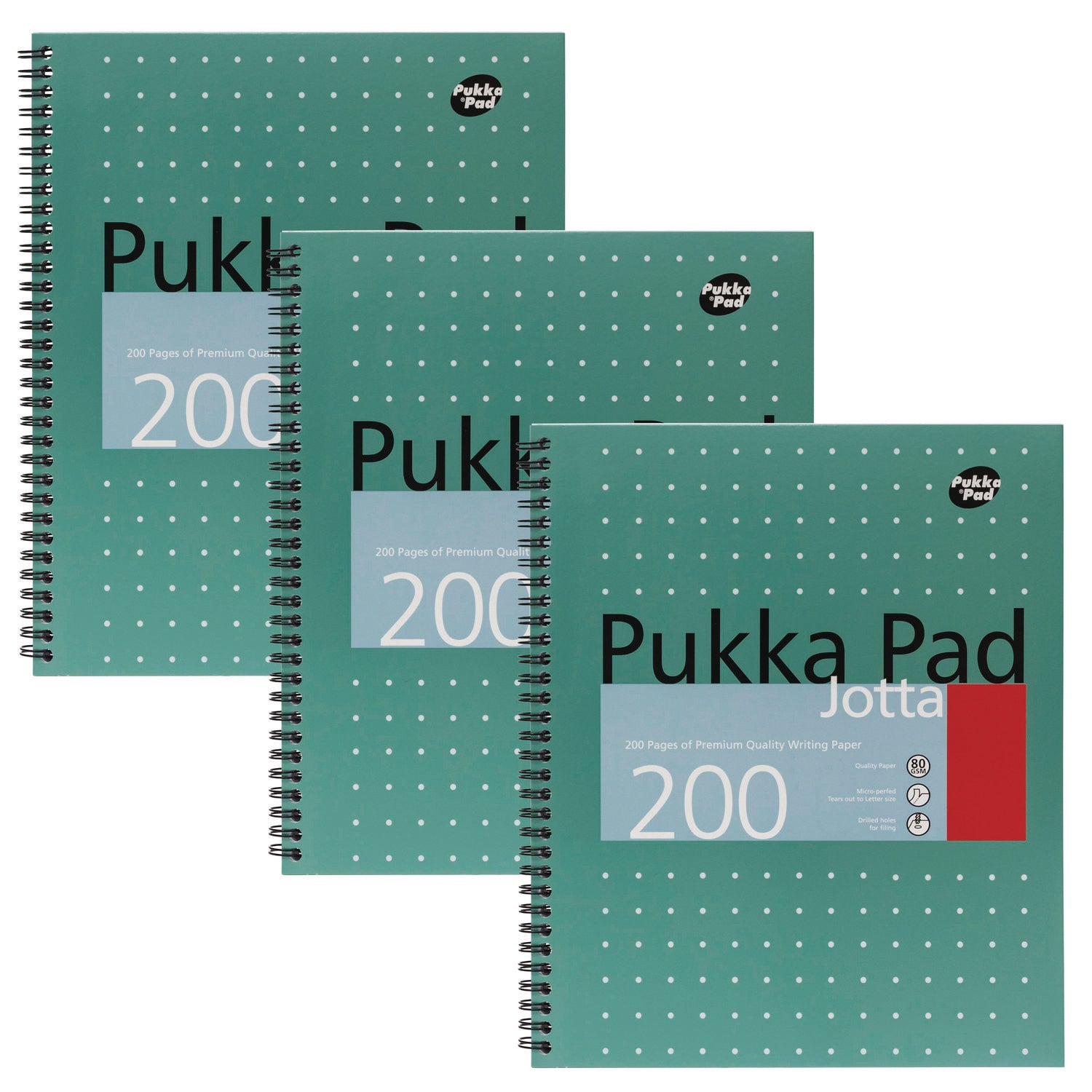 PUKKA PAD Letter Size Notebook, 1-Subject, Medium/College Rule, Metallic Green with White Dots Cover, (100) 11 x 8.5 Sheets, 3/Pack (8751MET)