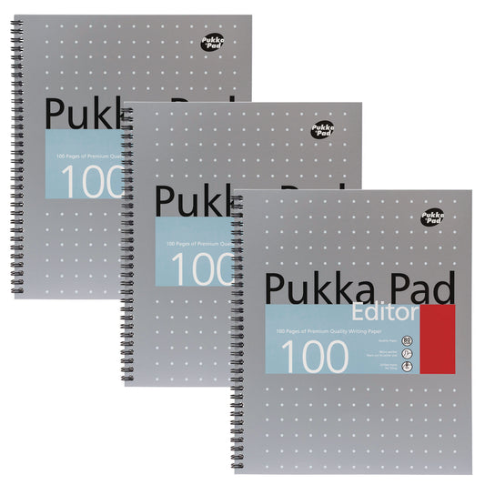 PUKKA PAD Letter Size Notebook, 1-Subject, Medium/College Rule, Silver with White Dots Cover, (50) 11 x 8.5 Sheets, 3/Pack (8750MET)