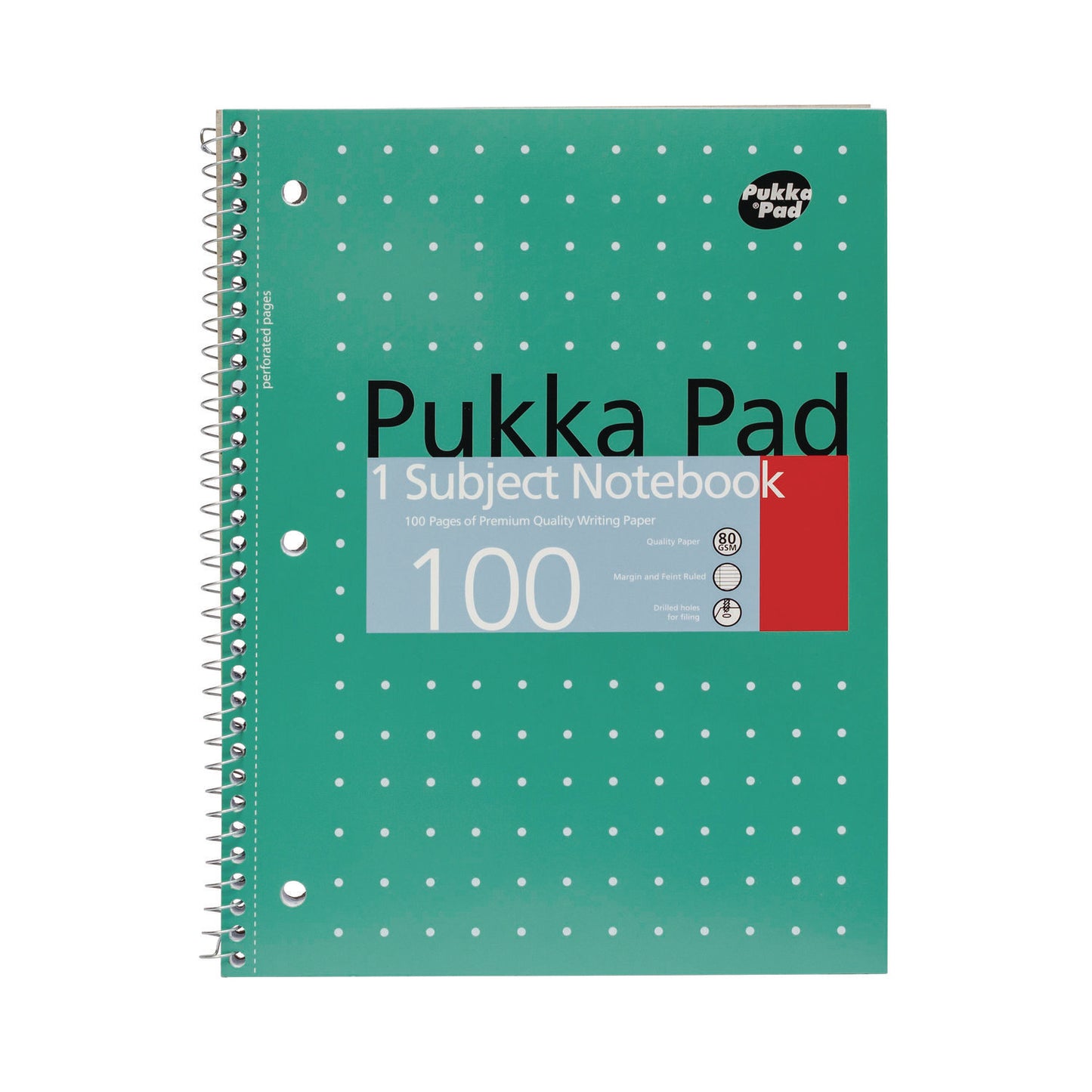 PUKKA PAD Letter Size 1-Subject Notebook, Medium/College Rule, Metallic Green Cover with White Dots, (50), 10.5 x 8 Sheets, 3/Pack (8795MET)