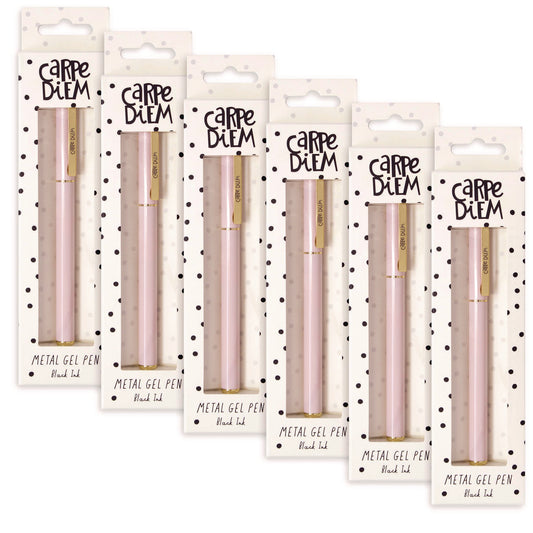 PUKKA PAD Carpe Diem All Metal Gel Pens Gel Pen, Stick, Medium 0.7 mm, Black Ink, Pink Barrel, 6/Pack (9157CD)