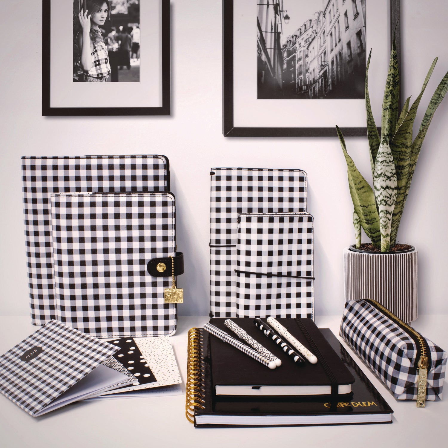 PUKKA PAD Pencil Case, 7.9" x 2" x 2", Black/White Check (9185CD)