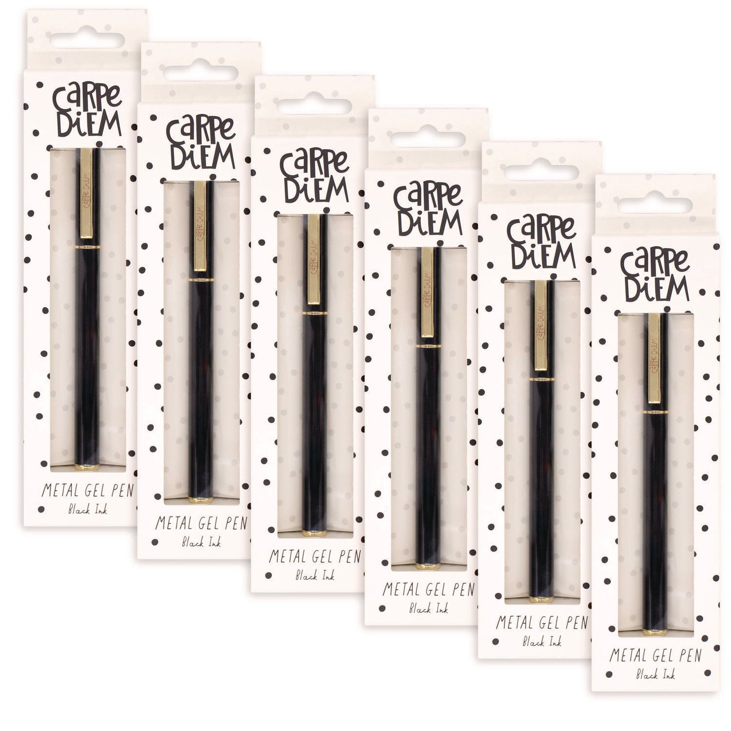 PUKKA PAD Carpe Diem All Metal Gel Pens Gel Pen, Stick, Medium 0.7 mm, Black Ink, Black Barrel, 6/Pack (9114CD)