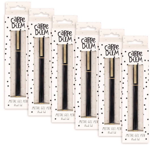 PUKKA PAD Carpe Diem All Metal Gel Pens Gel Pen, Stick, Medium 0.7 mm, Black Ink, Black Barrel, 6/Pack (9114CD)