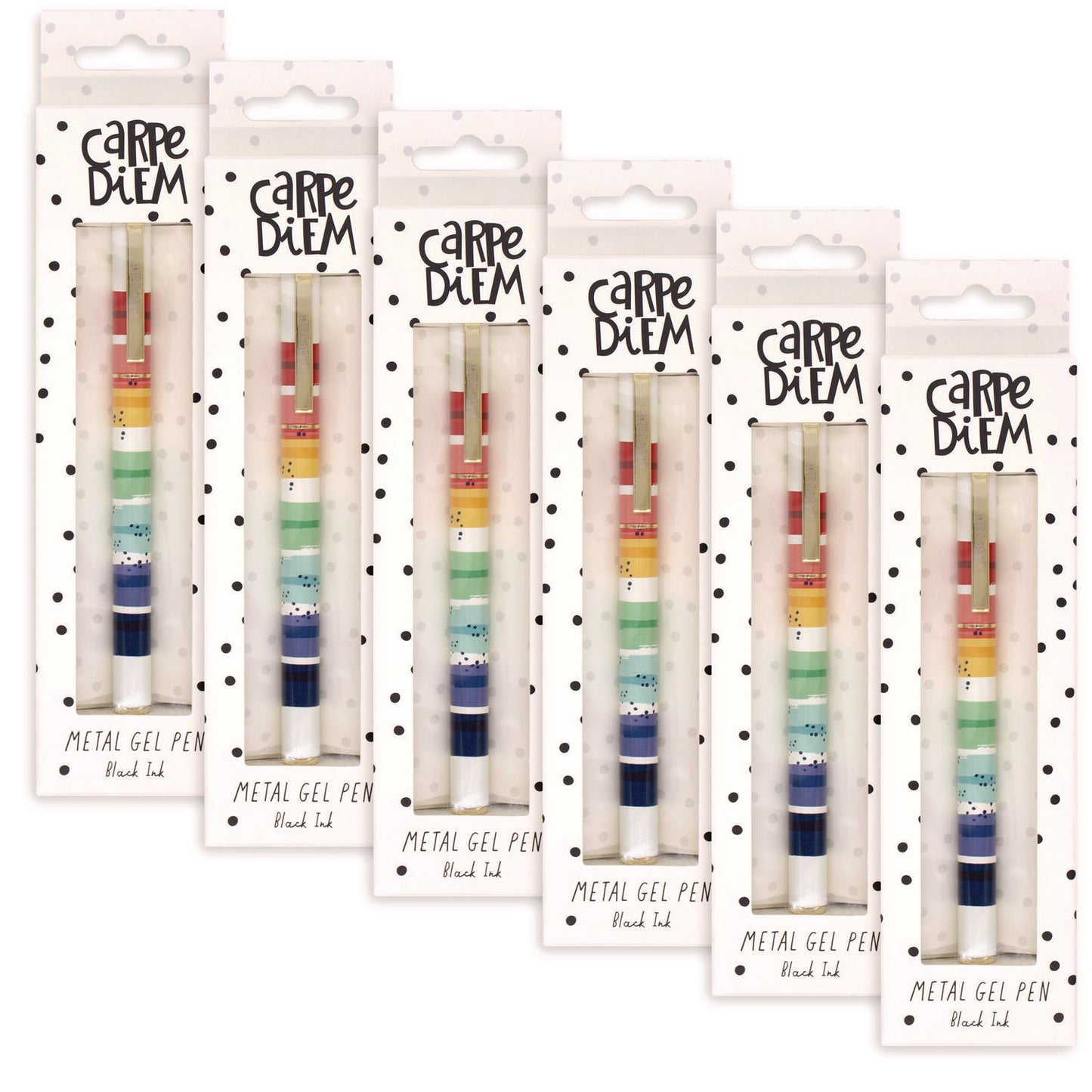 PUKKA PAD Carpe Diem All Metal Gel Pens Gel Pen, Stick, Medium 0.7 mm, Black Ink, Color Wash Multicolor Barrel, 6/Pack (9181CD)