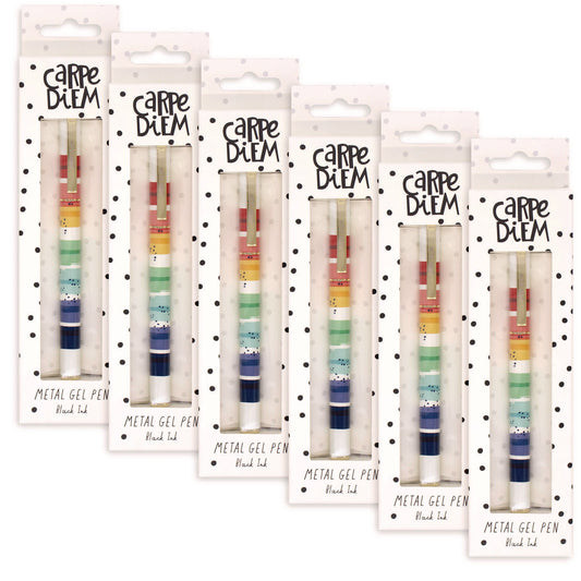 PUKKA PAD Carpe Diem All Metal Gel Pens Gel Pen, Stick, Medium 0.7 mm, Black Ink, Color Wash Multicolor Barrel, 6/Pack (9181CD)