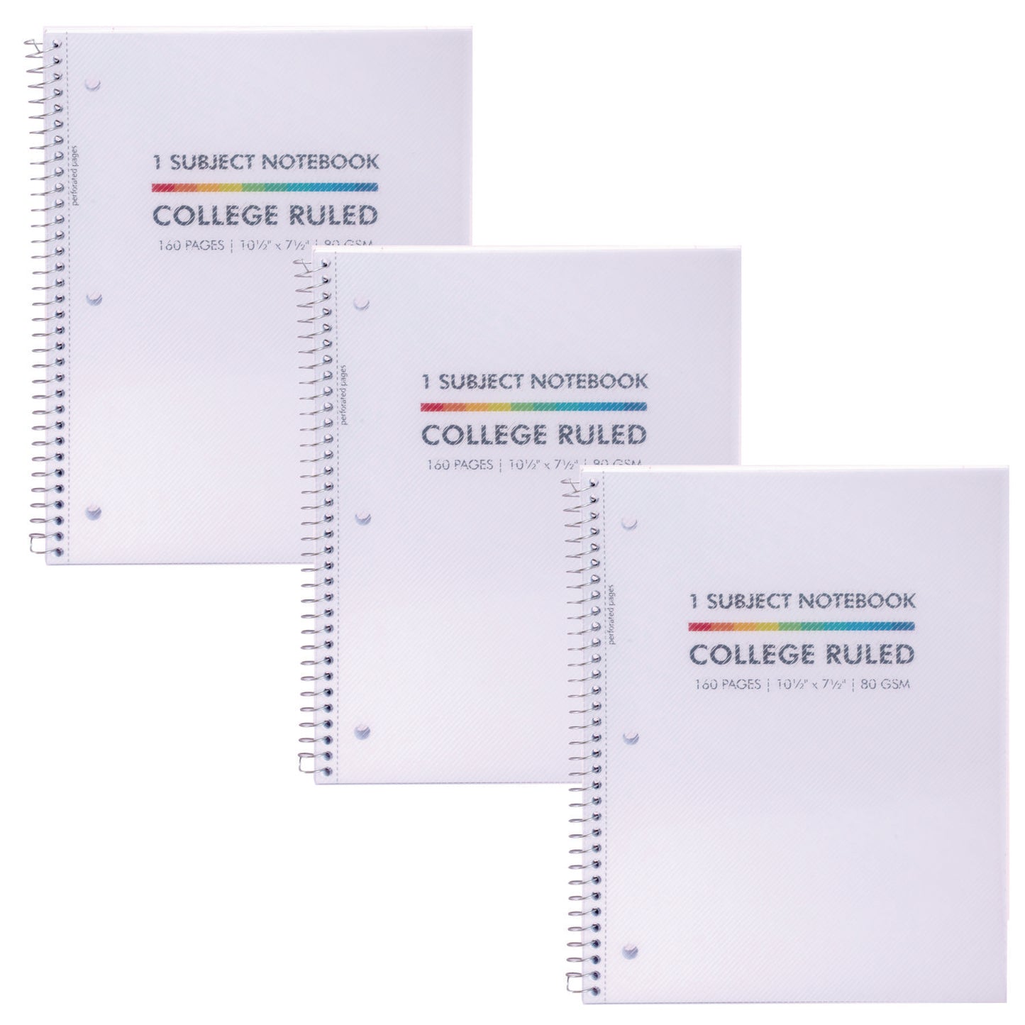 PUKKA PAD Letter Size 1-Subject Notebook, Medium/College Rule, White Cover, (80) 10.5 x 8 Sheets, 3/Pack (9759BAS)