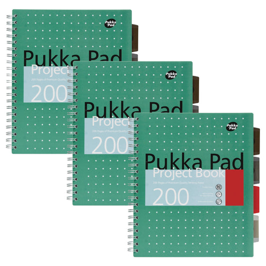 PUKKA PAD Letter Size Project Book, 5-Subject, Medium/College Rule, Metallic Green with White Dots Cover, (100) 11 x 8.5 Sheets, 3/Pack (8748MET)