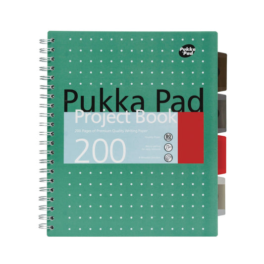 PUKKA PAD Letter Size Project Book, 5-Subject, Medium/College Rule, Metallic Green with White Dots Cover, (100) 11 x 8.5 Sheets, 3/Pack (8748MET)