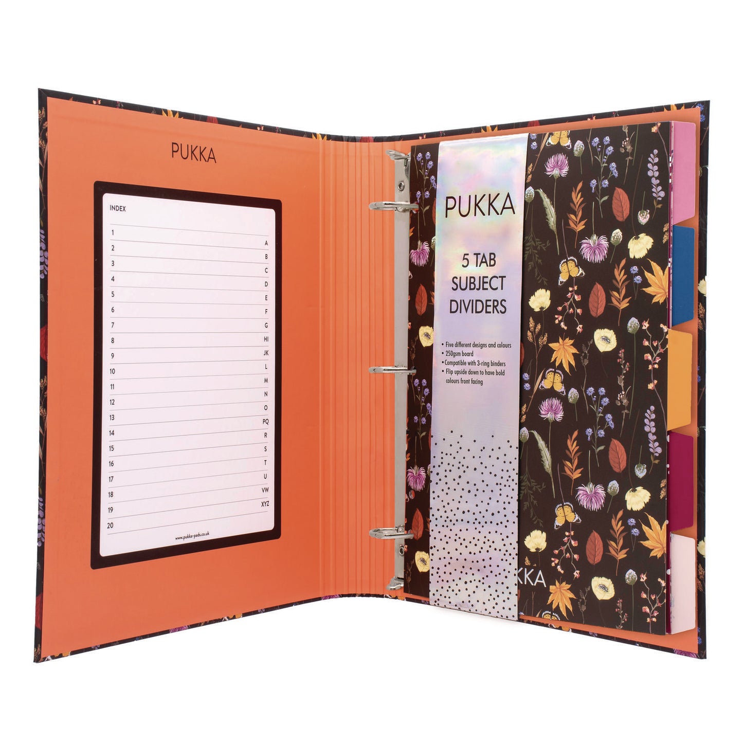 PUKKA PAD Rollbound Binder, 3 Rings, 1" Capacity, 11 x 8.5, Black/Yellow/Orange/Blue (9608BLM)