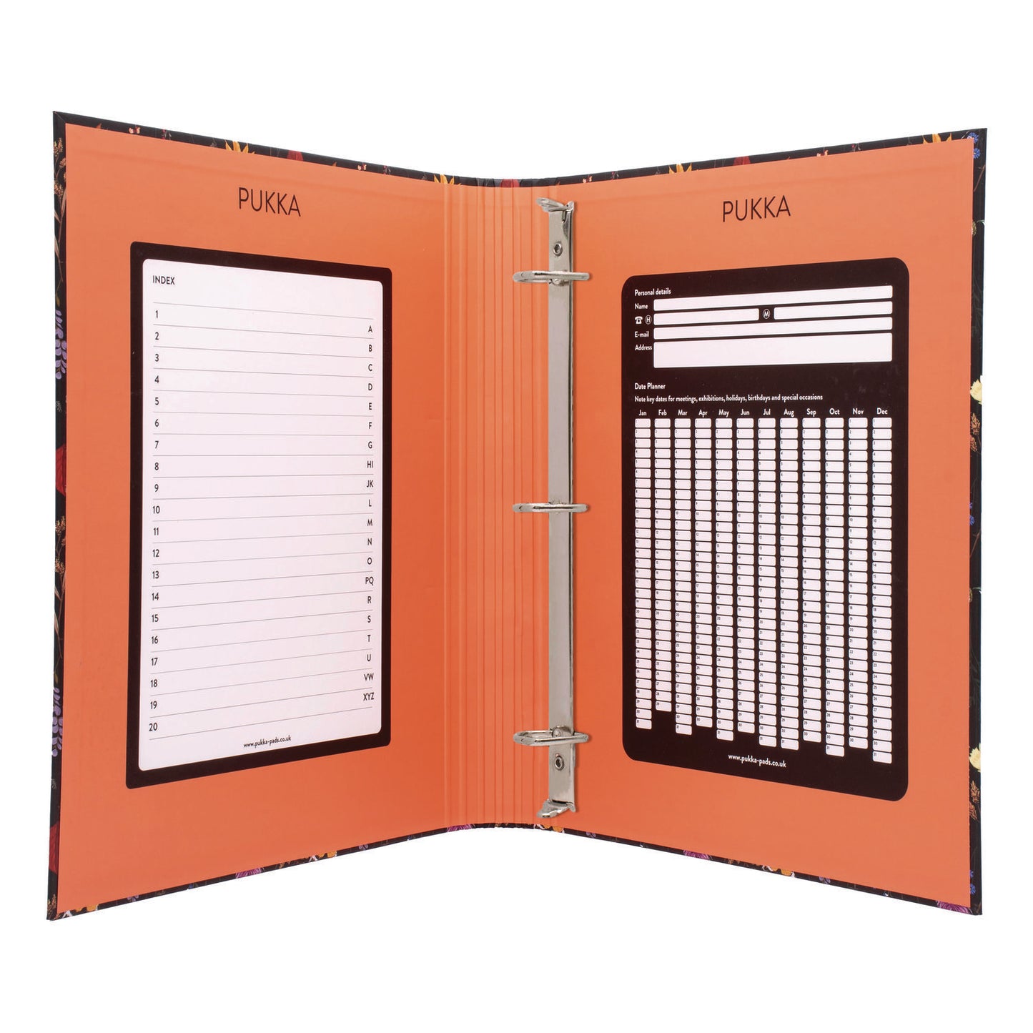 PUKKA PAD Rollbound Binder, 3 Rings, 1" Capacity, 11 x 8.5, Black/Yellow/Orange/Blue (9608BLM)