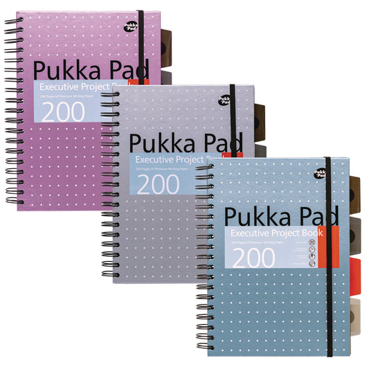 PUKKA PAD B5 Size Project Book, 4-Subject, Medium/College Rule, Assorted Metallic Color/Dot Covers, (100) 9.8 x 6 Sheets, 3/Pack (9589MET)