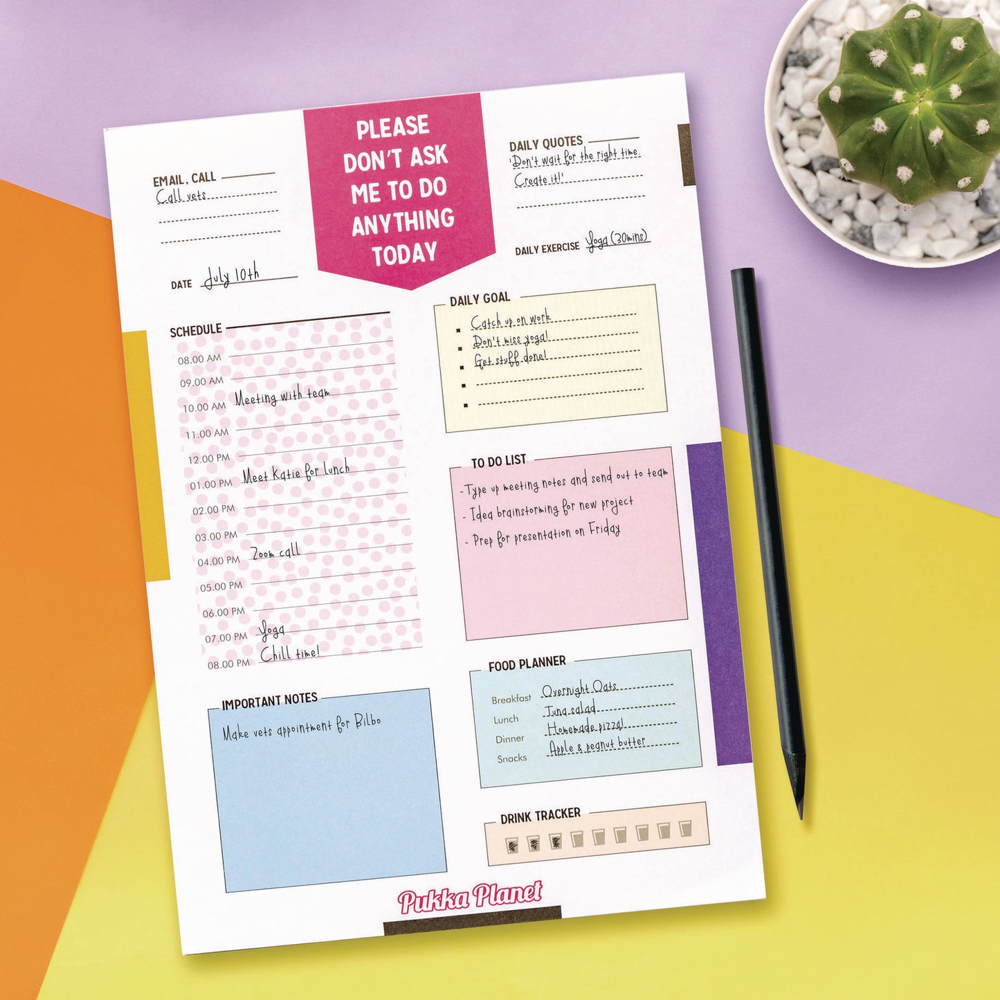 PUKKA PAD Eco Daily Planning Pad, Pukka Planet Artwork/Formatting, 9.84 x 7.48, White/Multicolor Sheets, 60-Days: Undated (9741SPP)