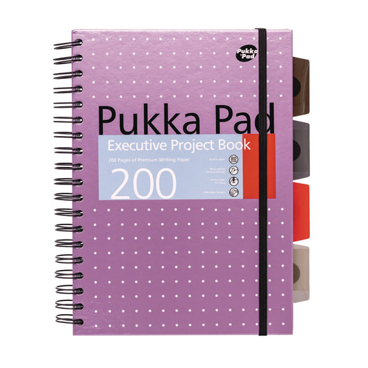 PUKKA PAD B5 Size Project Book, 4-Subject, Medium/College Rule, Assorted Metallic Color/Dot Covers, (100) 9.8 x 6 Sheets, 3/Pack (9589MET)