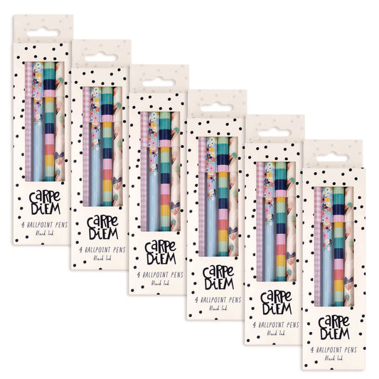 PUKKA PAD Carpe Diem Ballpoint Pen, Stick, Medium 0.7 mm, Black Ink, Assorted Ditzy Floral Collection, 4 Pens/Pack, 6 Packs/Box (9228CD)